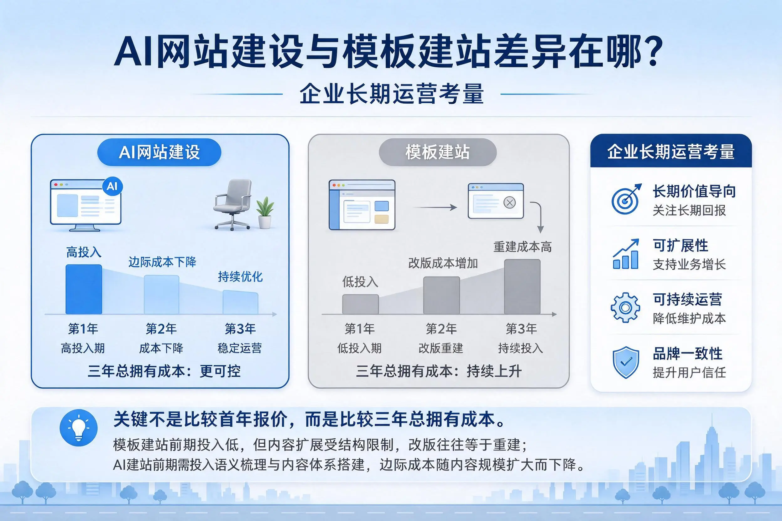 AI网站建设与模板建站差异在哪?克孜勒苏企业长期运营考量